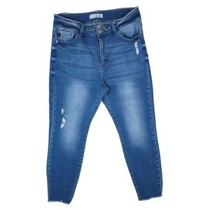 KanCan Jeans Women XL Blue High Rise Ankle Skinny Distressed Raw Hem Frayed Boho